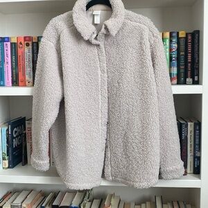 H&M FAUX SHEARLING SHIRT JACKET Light Taupe Size Medium